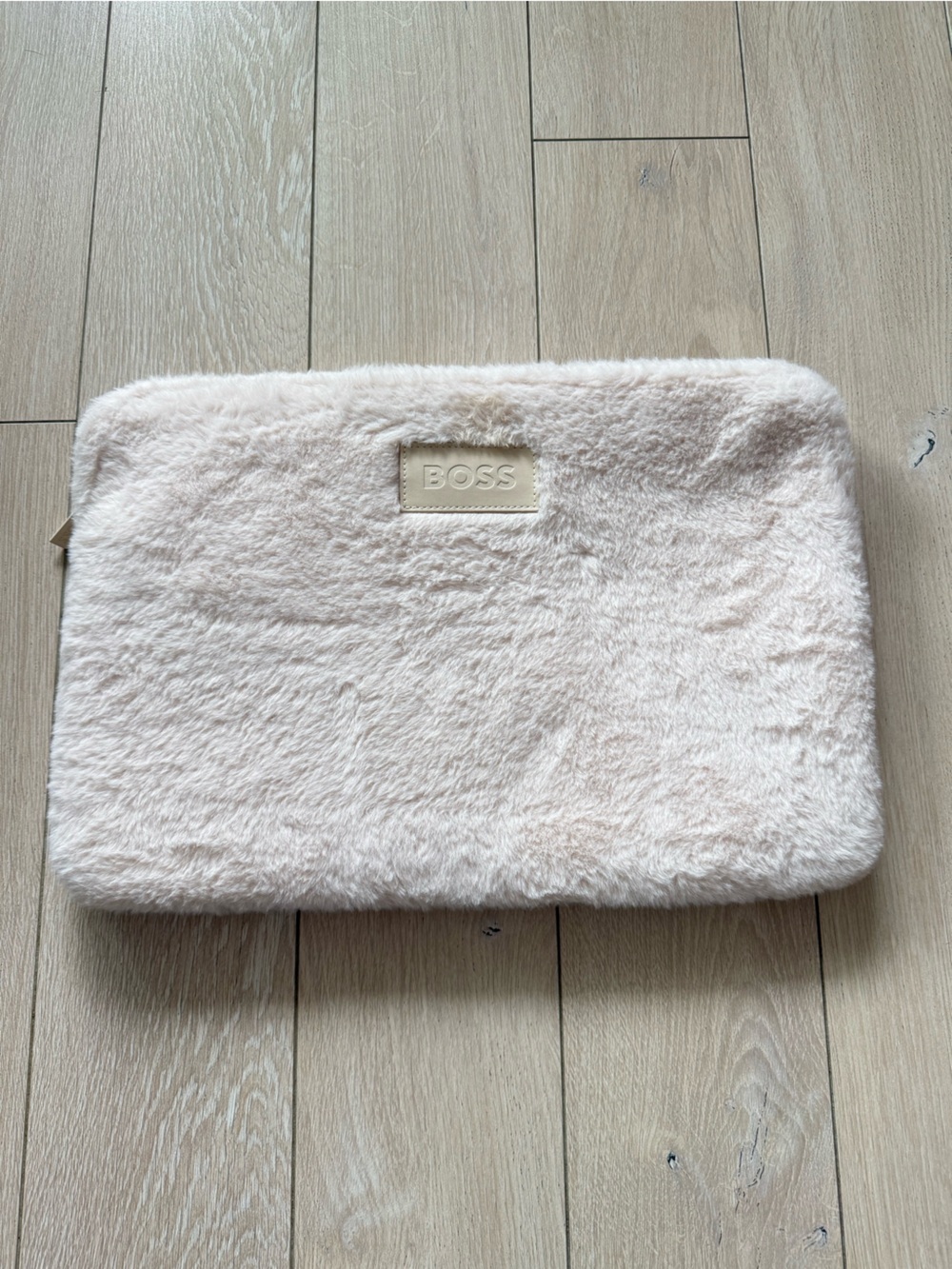 Hugo Boss 15”x10” Fuzzy Faux Fur Laptop Pouch/Sleeve in Light Pink